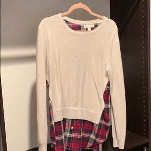 Layered sweater over flannel, one piece. Worn 1x.